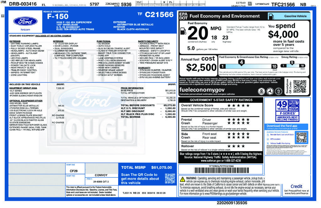 New 2026 Ford F150 XLT w/ Equipment Group 302A MID AWD/4WD image 11