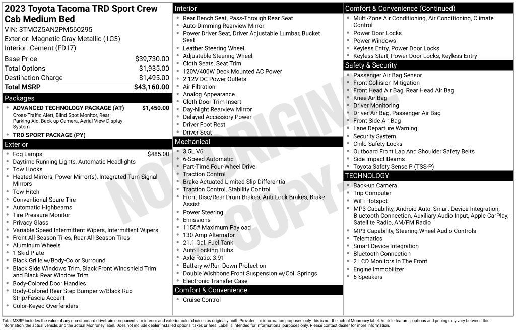 Used 2023 Toyota Tacoma TRD Sport w/ Advanced Technology Package AWD/4WD image 8