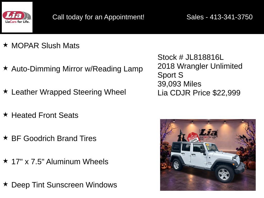 Certified 2018 Jeep Wrangler Unlimited Sport S AWD/4WD image 26