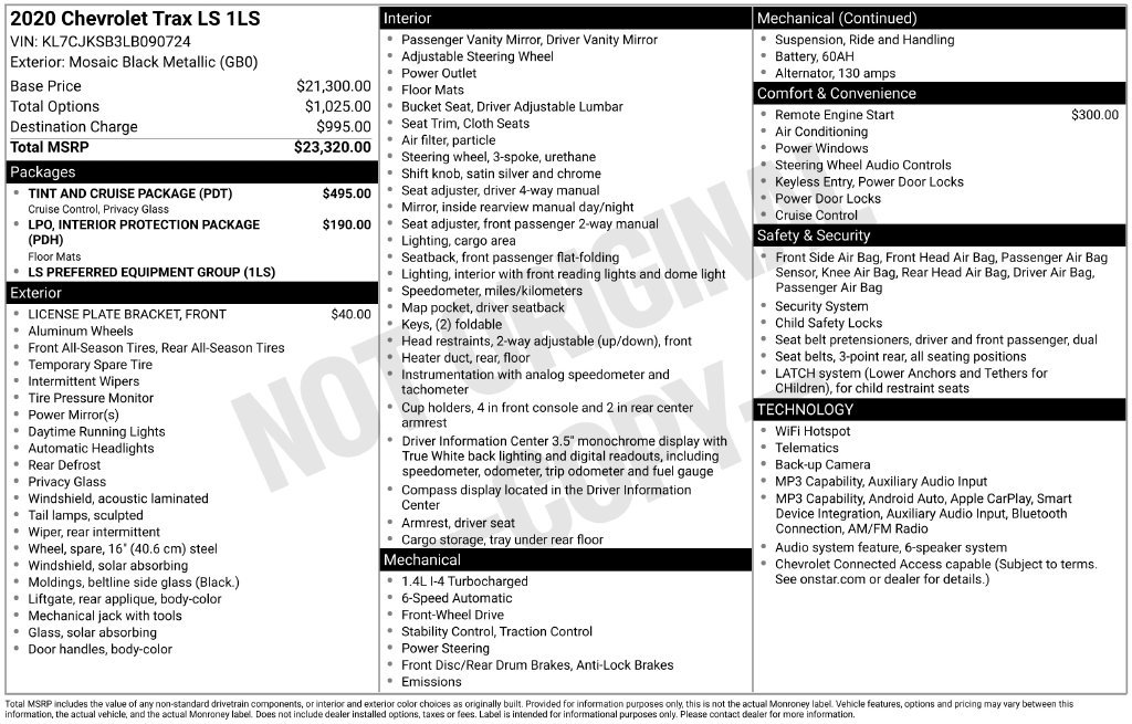 Used 2020 Chevrolet Trax LS w/ Tint and Cruise Package FWD image 29