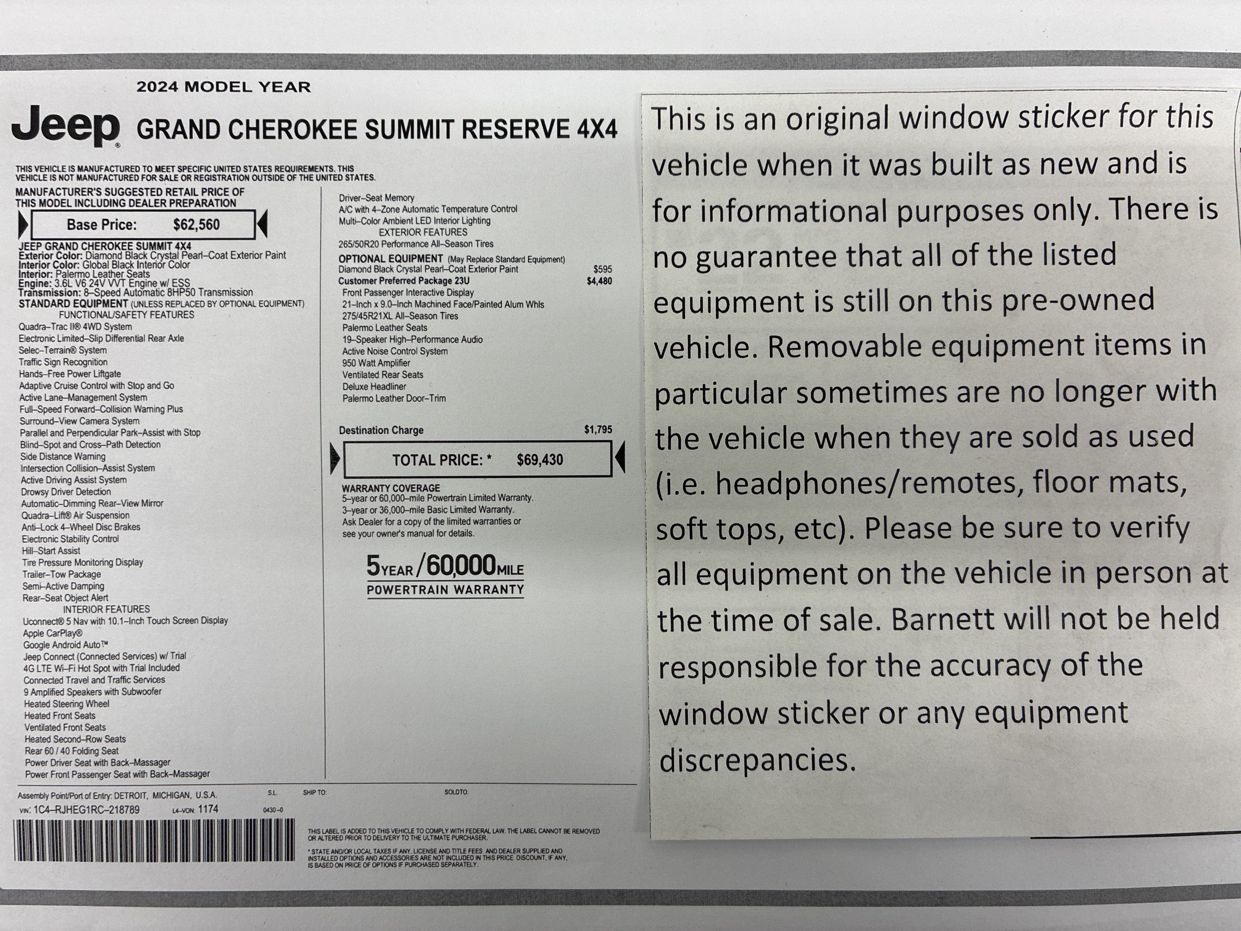 Certified 2024 Jeep Grand Cherokee Summit AWD/4WD image 2