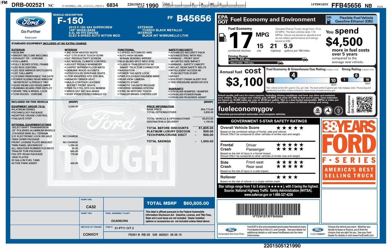 Used 2015 Ford F150 Platinum w/ Equipment Group 701A Luxury AWD/4WD image 42