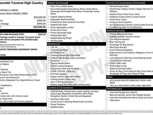 Used 2018 Chevrolet Traverse High Country w/ LPO, Floor Liner Package image 9