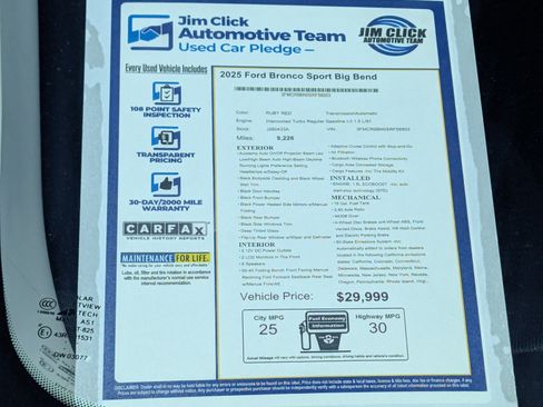 Certified 2025 Ford Bronco Sport Big Bend AWD/4WD image 13
