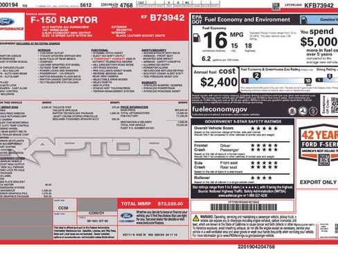 Used 2019 Ford F150 Raptor w/ Equipment Group 802A Luxury AWD/4WD image 14