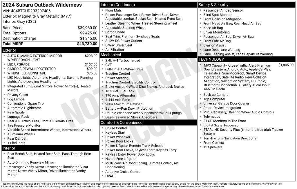 Used 2024 Subaru Outback Wilderness AWD/4WD image 7
