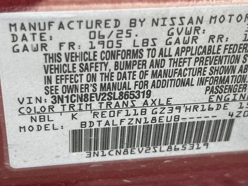 Certified 2025 Nissan Versa SV w/ Trunk Package FWD image 10