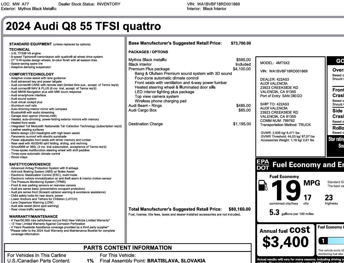 Used 2024 Audi Q8 Premium Plus w/ Premium Plus Package AWD/4WD image 3