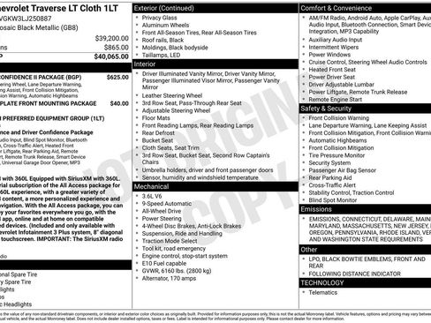 Used 2020 Chevrolet Traverse LT w/ Driver Confidence II Package image 33