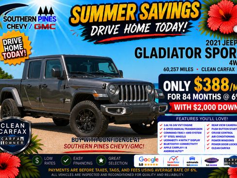 Used 2021 Jeep Gladiator Sport w/ Quick Order Package 24Q 80Th AWD/4WD image 5
