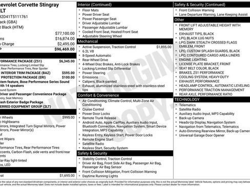 New 2026 Chevrolet Corvette Stingray Preferred Cpe w/ Z51 Performance Package RWD image 52