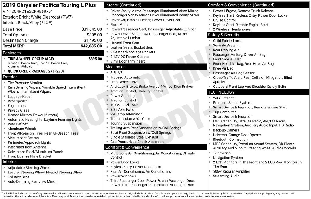 Used 2019 Chrysler Pacifica Touring-L Plus w/ Tire & Wheel Group FWD image 5