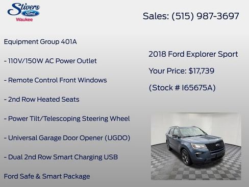 Used 2018 Ford Explorer Sport w/ Equipment Group 401A AWD/4WD image 16