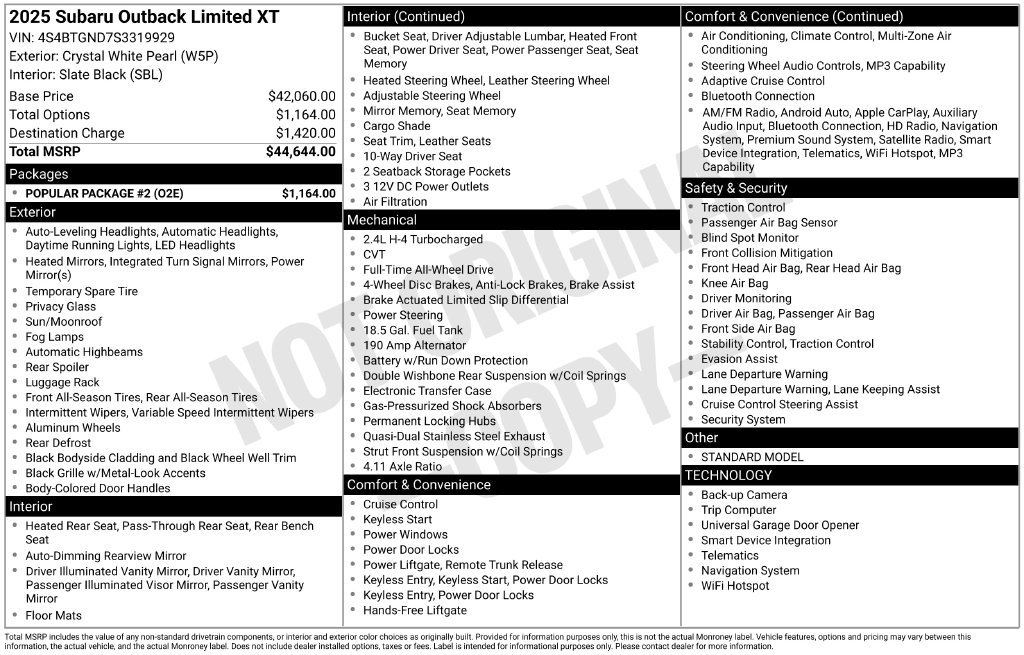 Used 2025 Subaru Outback Limited XT w/ Popular Package #2 AWD/4WD image 13