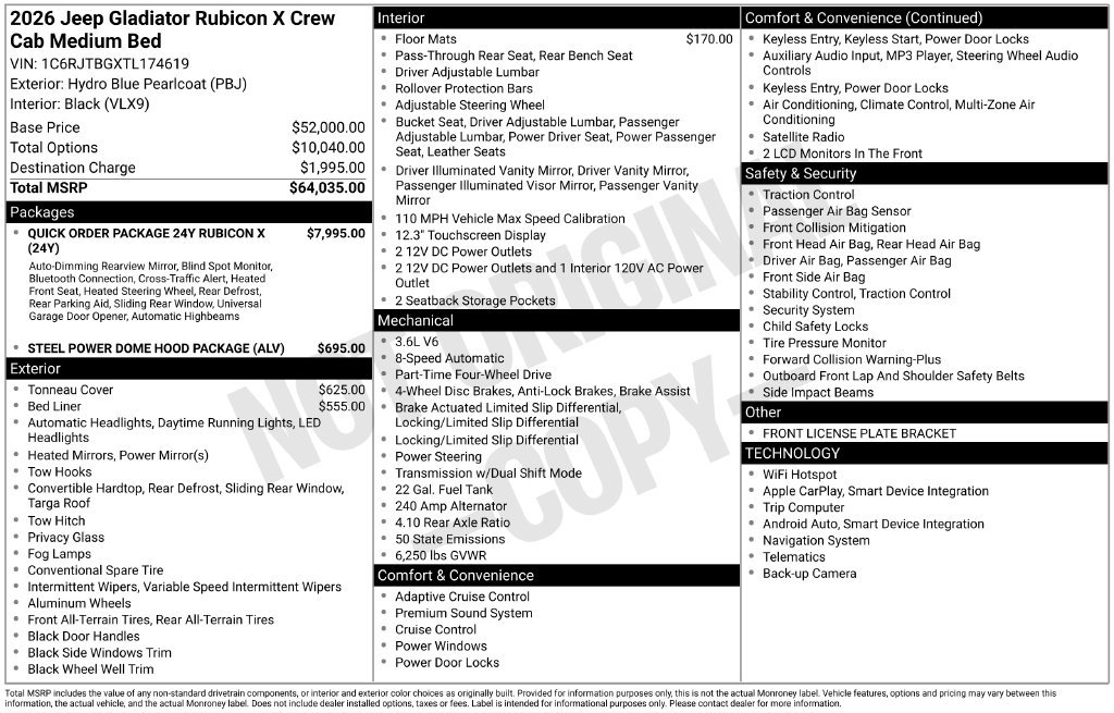 New 2026 Jeep Gladiator Rubicon AWD/4WD image 3