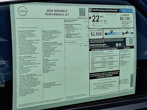 New 2026 Nissan Z Performance w/ Floor Mat Package RWD image 10