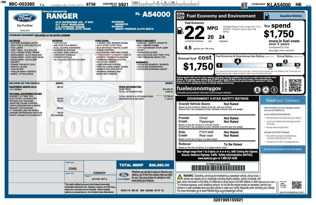 Used 2019 Ford Ranger XLT w/ Equipment Group 301A Mid AWD/4WD image 28
