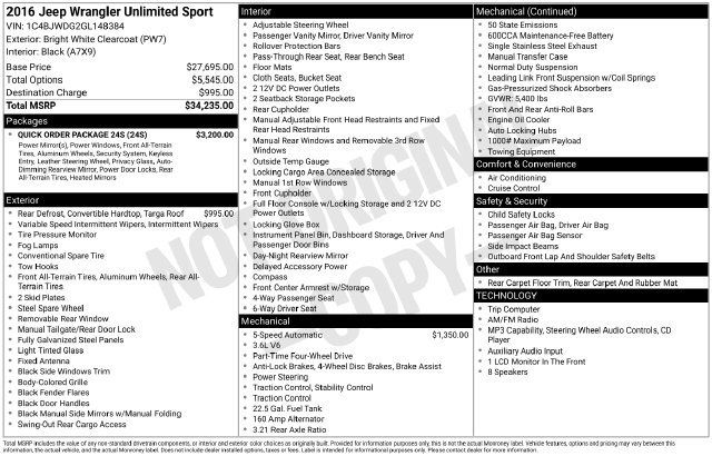 Used 2016 Jeep Wrangler Unlimited Sport w/ Quick Order Package 24S AWD/4WD image 34