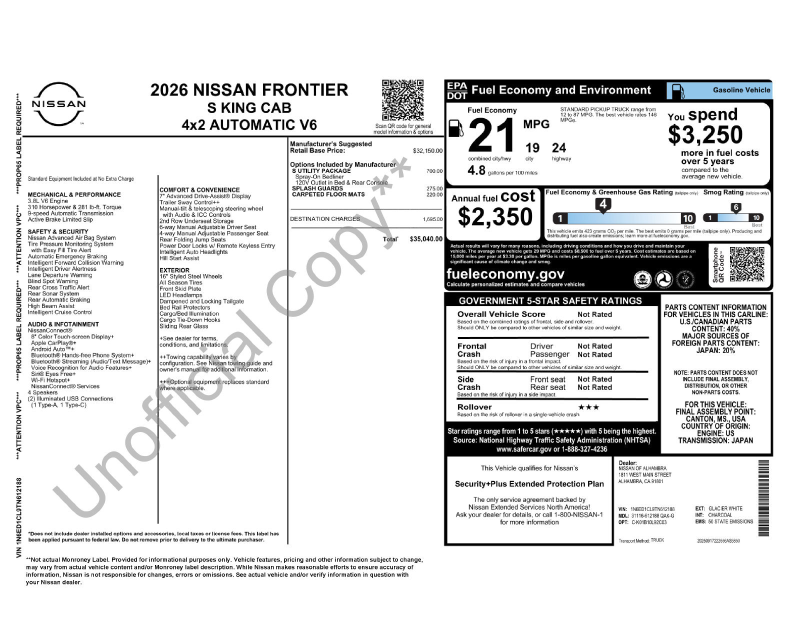 Used 2026 Nissan Frontier S w/ S Utility Package RWD image 2