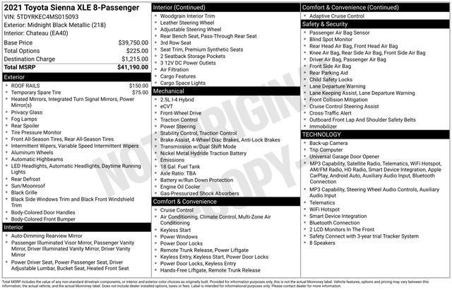 Used 2021 Toyota Sienna XLE FWD image 1