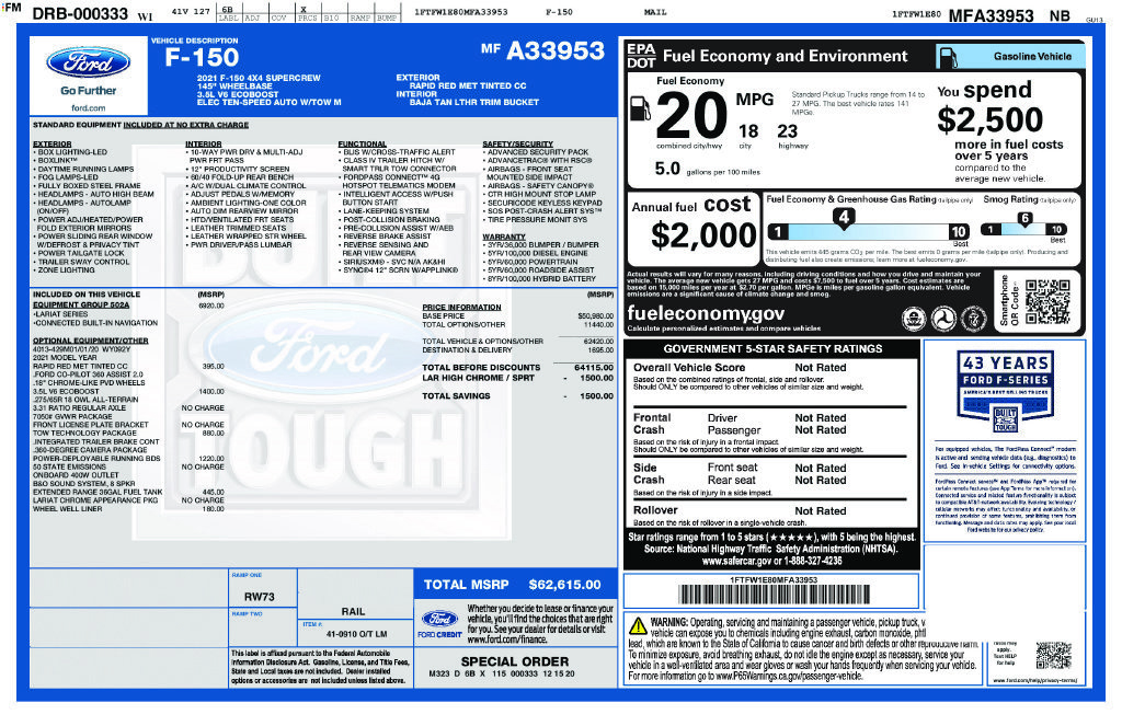 Used 2021 Ford F150 Lariat w/ Equipment Group 502A High AWD/4WD image 12