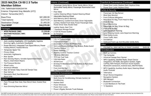 Certified 2025 MAZDA CX-50 Meridian Edition w/ Apex Package AWD/4WD image 37
