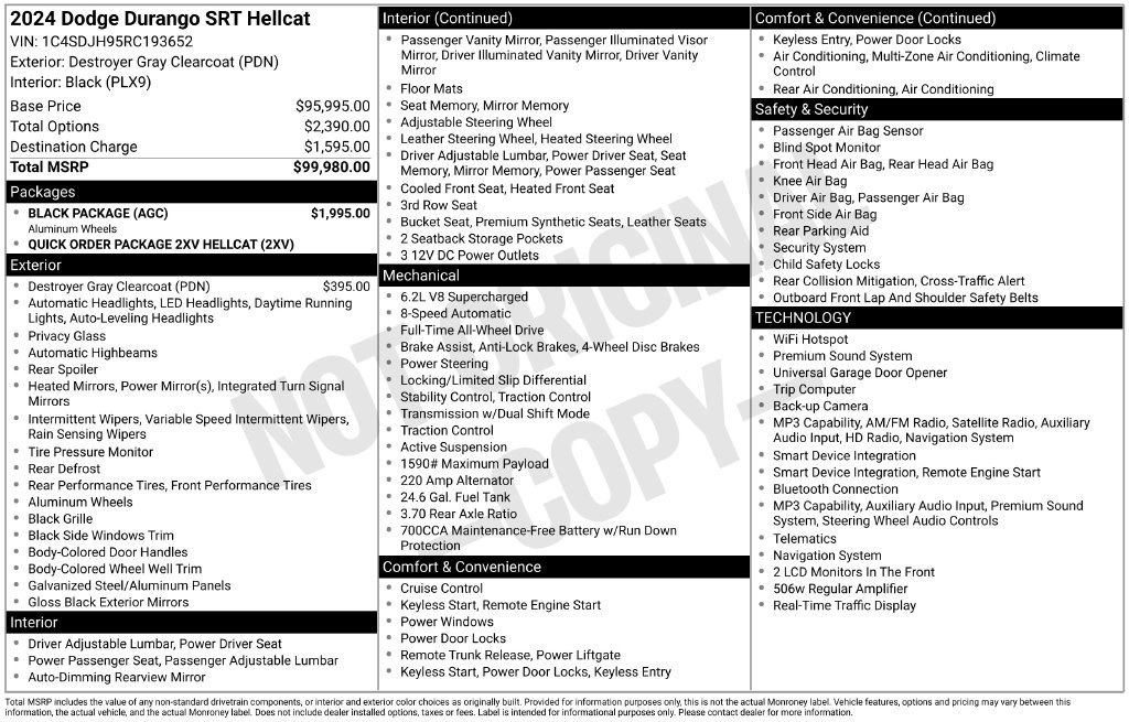 Used 2024 Dodge Durango SRT Hellcat w/ Black Package AWD/4WD image 6