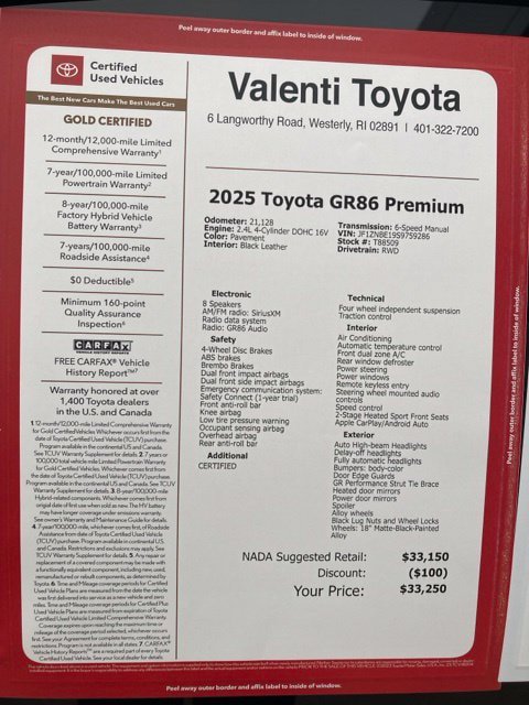 Certified 2025 Toyota GR86 Premium w/ Performance Package RWD image 35