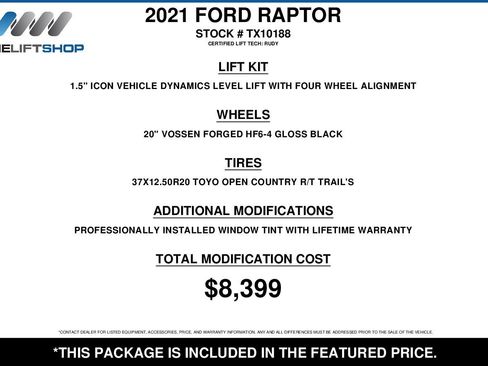 Used 2021 Ford F150 Raptor w/ Raptor 37 Performance Package AWD/4WD image 2