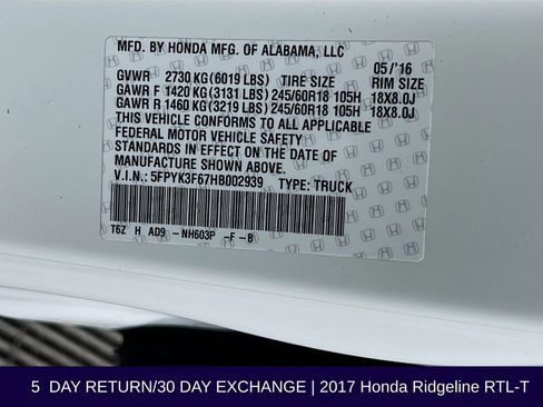 Used 2017 Honda Ridgeline RTL-T image 35
