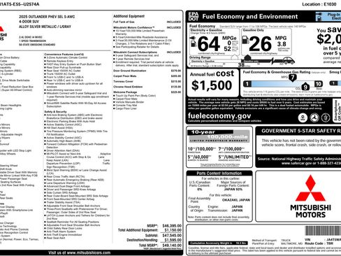 Used 2025 Mitsubishi Outlander SEL Plug-In Hybrid AWD/4WD image 65