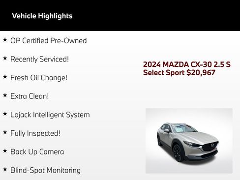 Used 2024 MAZDA CX-30 AWD 2.5 S w/ Select Sport Pkg image 2