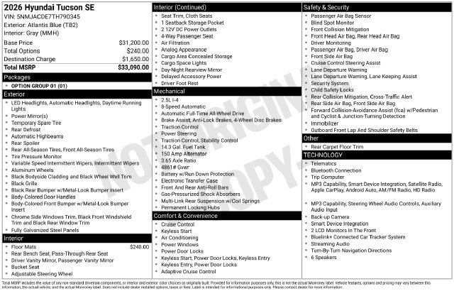 New 2026 Hyundai Tucson SE AWD/4WD image 43