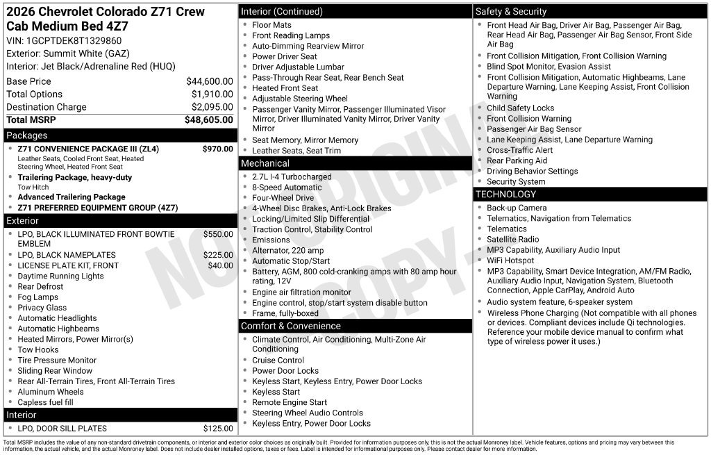 New 2026 Chevrolet Colorado Z71 w/ Z71 Convenience Package 2 AWD/4WD image 5
