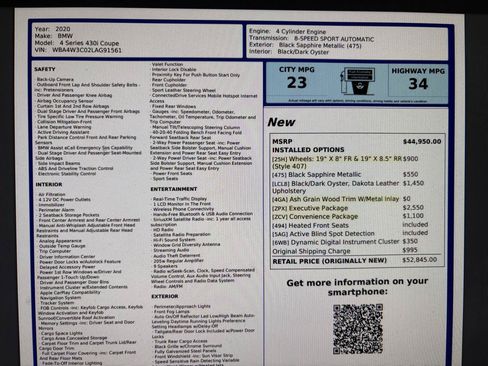 Used 2020 BMW 430i Coupe w/ Executive Package RWD image 33