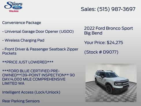 Used 2022 Ford Bronco Sport Big Bend w/ Convenience Package AWD/4WD image 16