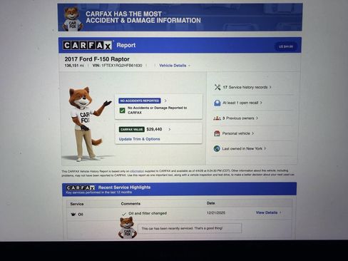 Used 2017 Ford F150 Raptor w/ Equipment Group 801A Mid image 3