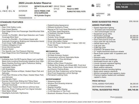 Used 2025 Lincoln Aviator Reserve w/ Jet Appearance Package AWD/4WD image 35