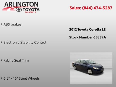 Used 2012 Toyota Corolla LE FWD image 2