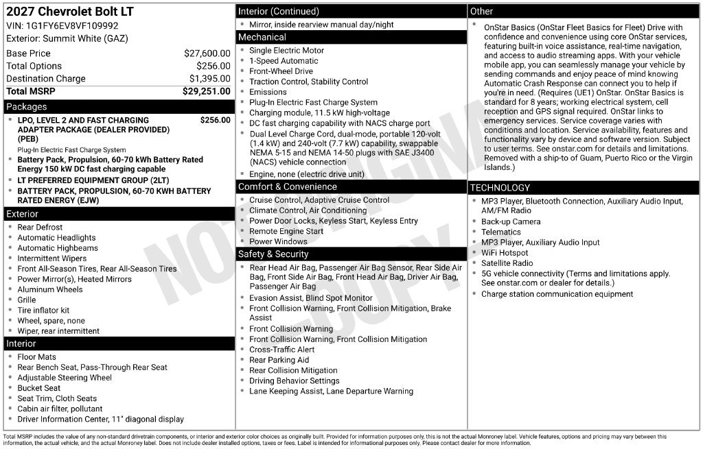 New 2027 Chevrolet Bolt LT FWD image 31