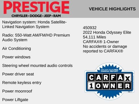 Used 2022 Honda Odyssey Elite image 2