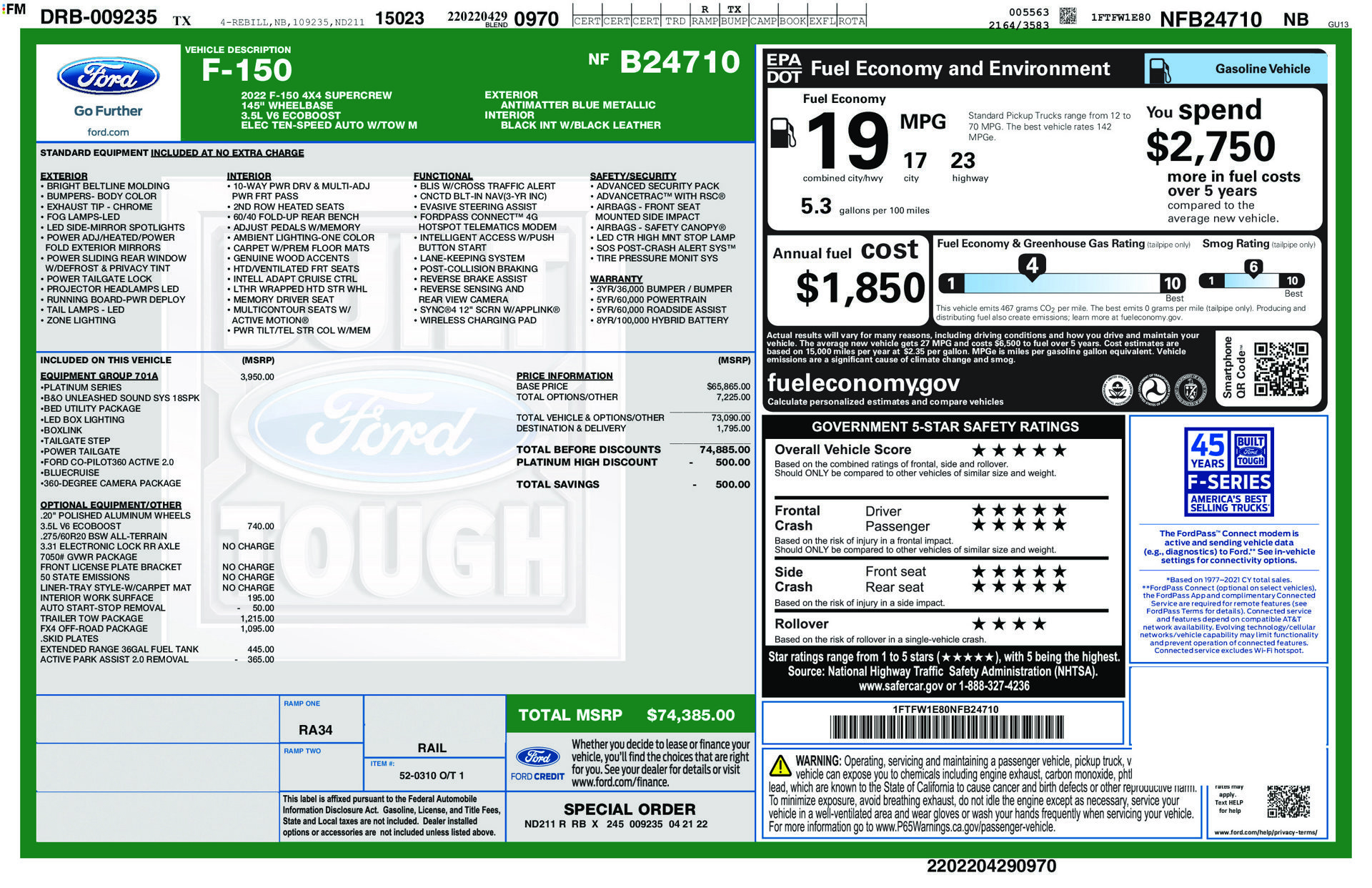 Used 2022 Ford F150 Platinum w/ Equipment Group 701A High AWD/4WD image 2