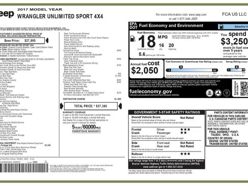 Used 2017 Jeep Wrangler Unlimited Sport w/ Quick Order Package 24S image 50