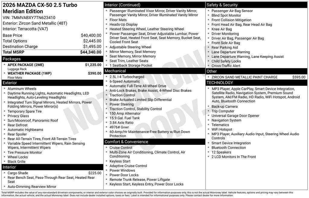 New 2026 MAZDA CX-50 Meridian Edition w/ Apex Package AWD/4WD image 36