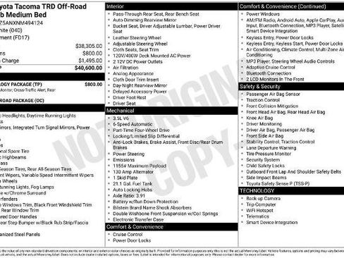 Used 2022 Toyota Tacoma TRD Off-Road w/ Technology Package image 6