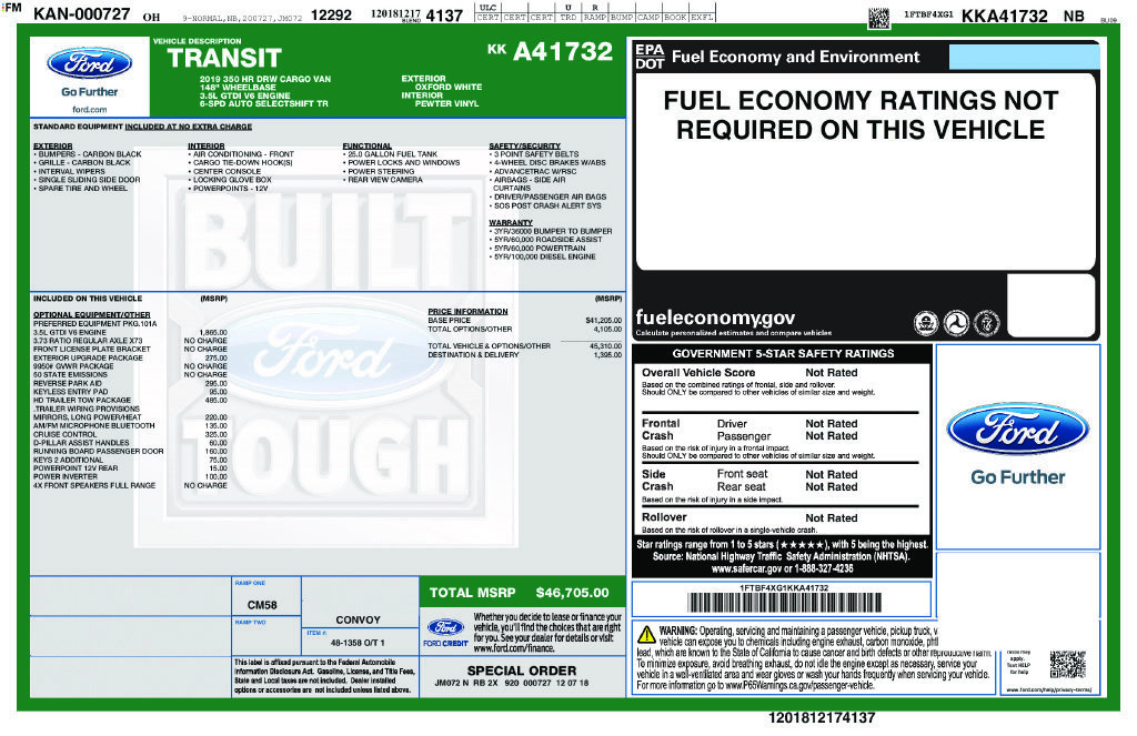 Used 2019 Ford Transit 350 148 High Roof Extended DRW RWD image 2
