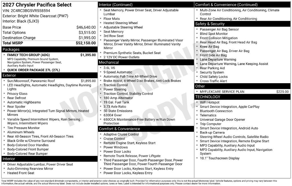 New 2027 Chrysler Pacifica Select w/ Family Tech Group AWD/4WD image 3