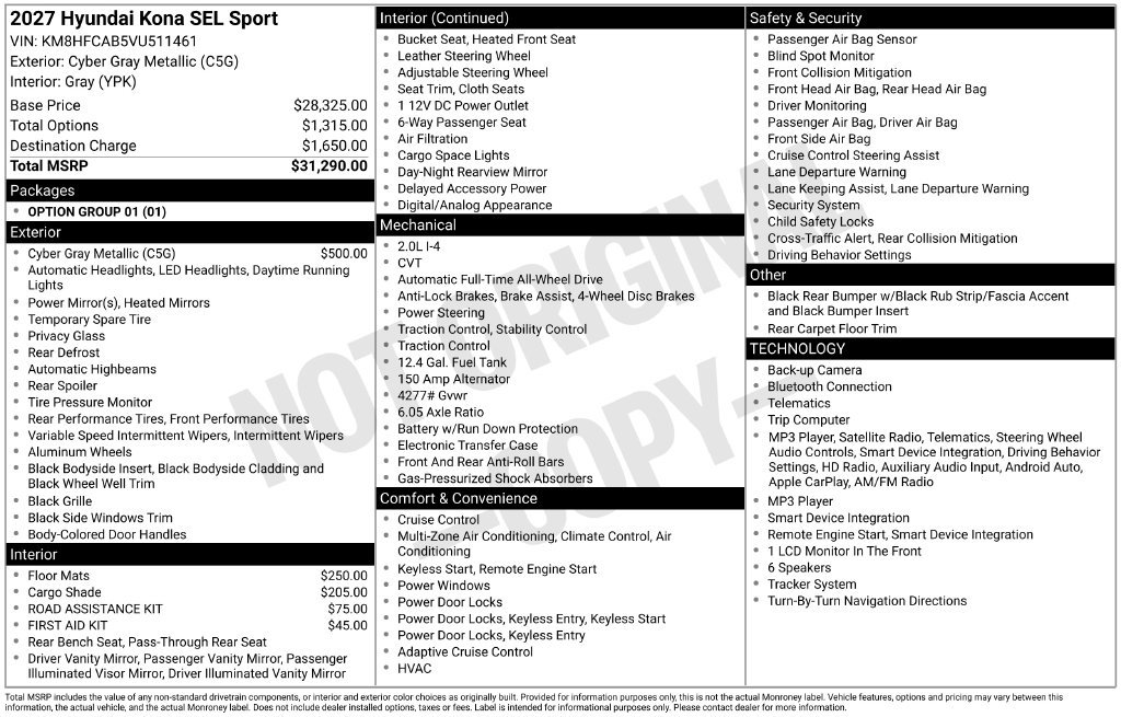 New 2027 Hyundai Kona SEL Sport AWD/4WD image 17