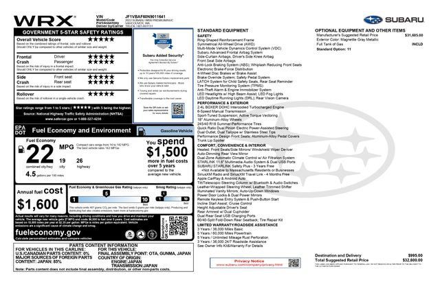 Used 2022 Subaru WRX Premium AWD/4WD image 2