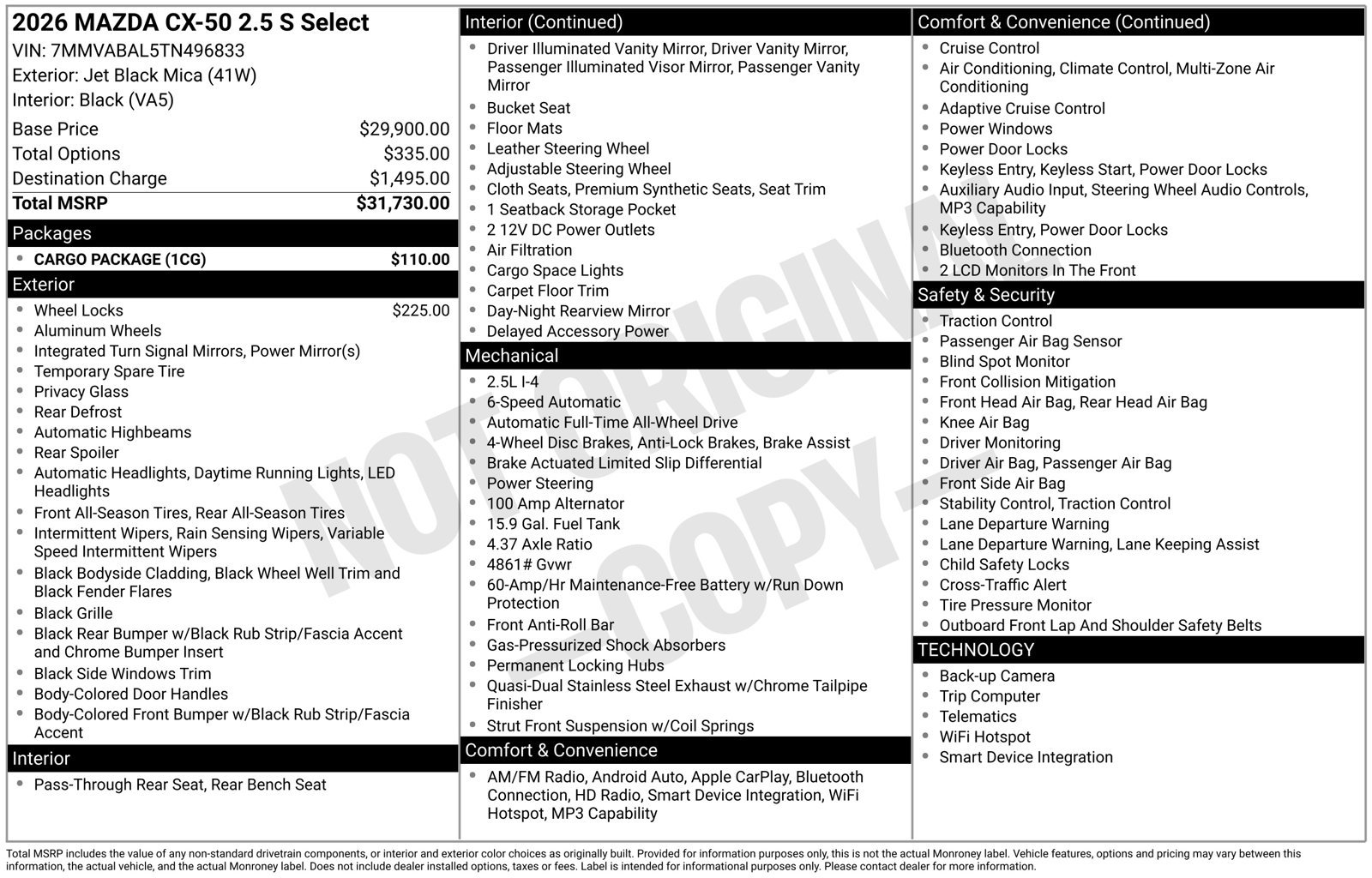 Certified 2026 MAZDA CX-50 AWD 2.5 S w/ Cargo Package image 29
